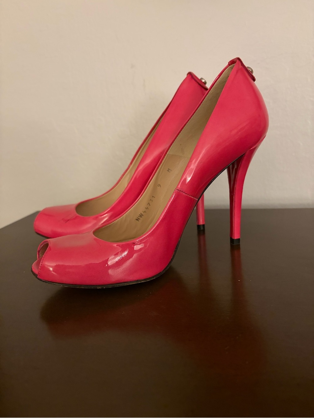 Stuart Weitzman Patent Peep-Toe Pumps in Hot Pink